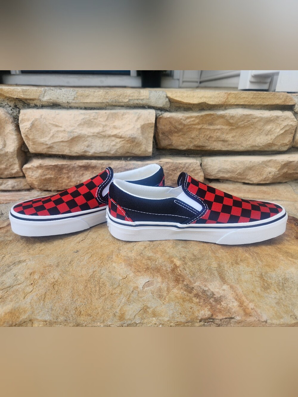 Vans Kids Slip-On Checkerboard Sneakers in Red and Black